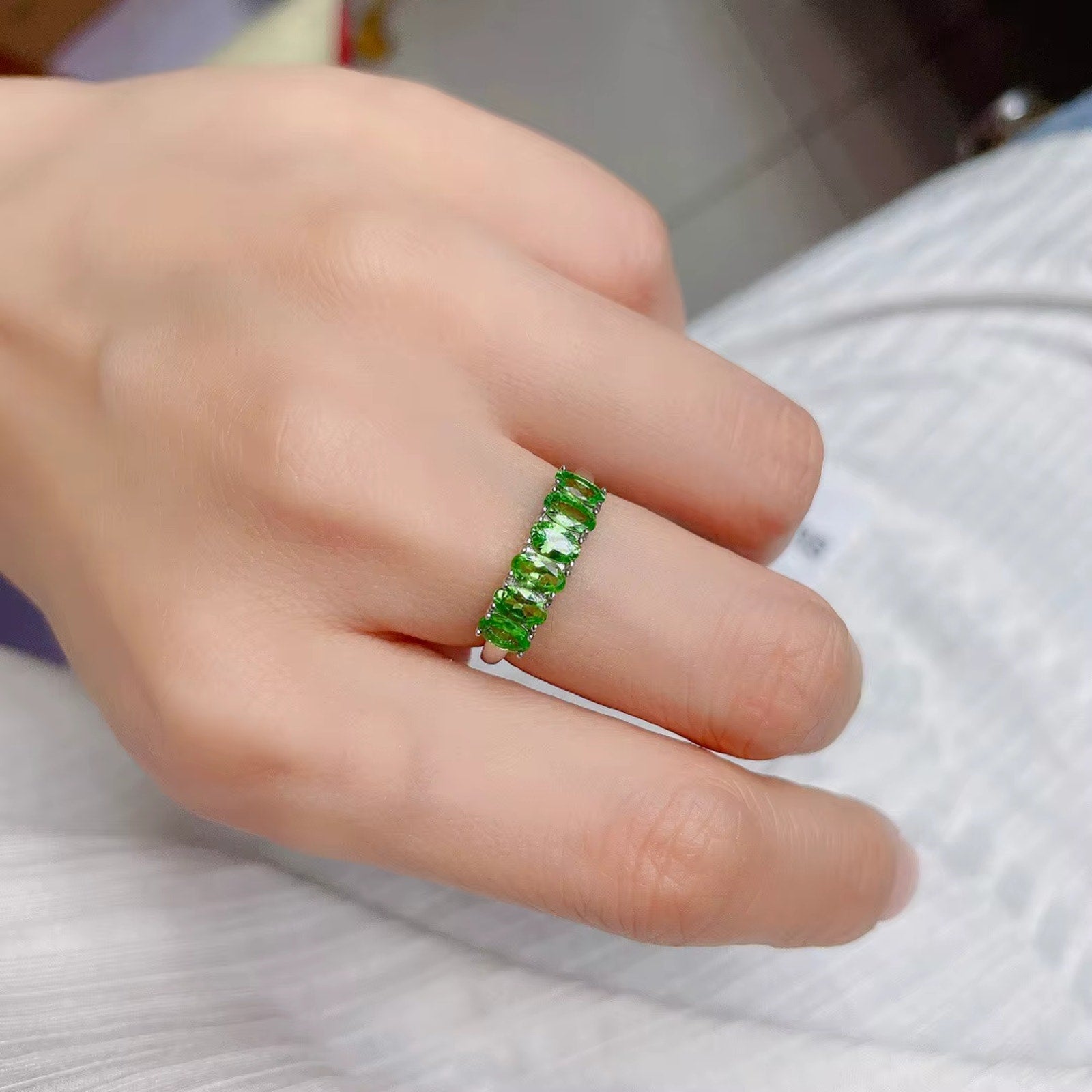 Tsavorite Ring, Natural Tsavorite Gemstone Band Ring VVS Grade 3x5mm