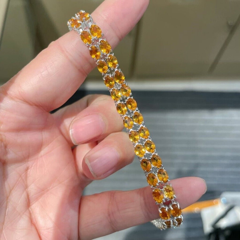 Double Layer Natural Citrine Tennis Bracelet 925 Sterling Silver
