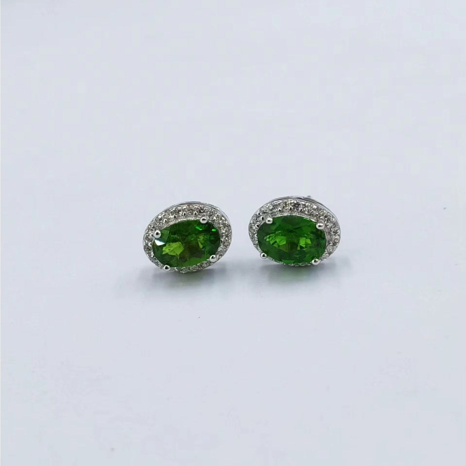 Unheated Chrome Diopside Earrings in 925 Sterling Silver, Diopside Stud Earrings