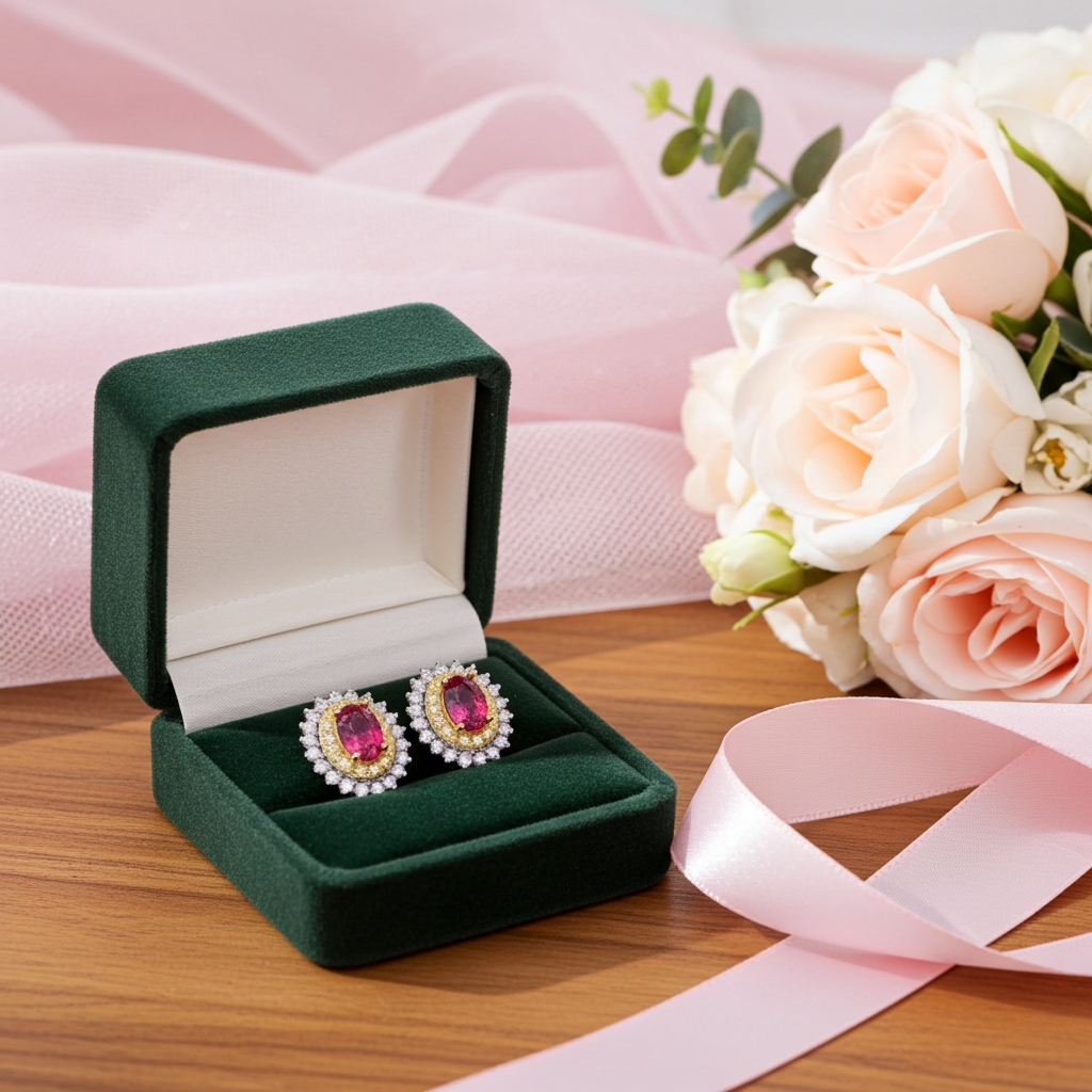 Natural Pink Tourmaline 4x6mm Stud Earrings 925 Sterling