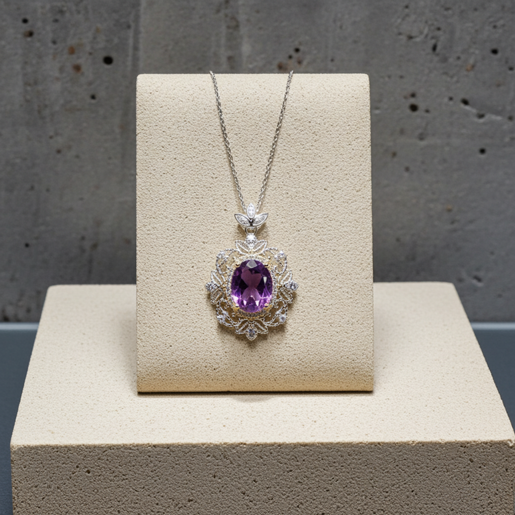 2.5CT Genuine Amethyst Gemstone Pendant and Ring Jewelry Set