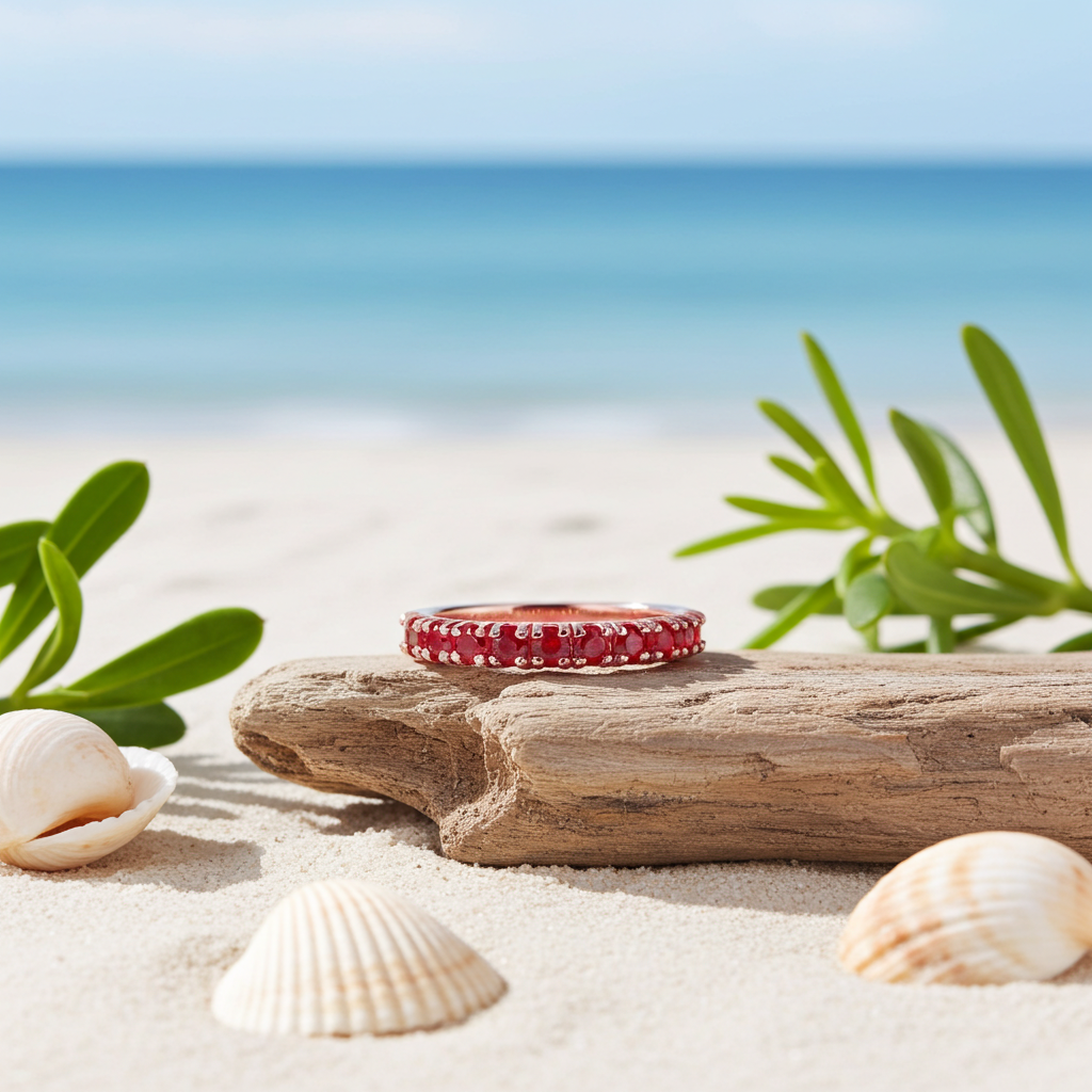 High Quality Natural Ruby Band Ring 2.5mm Sterling Silver Platinum Plated