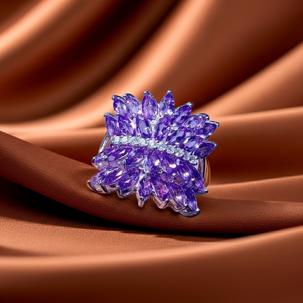Marquise Cut Amethyst Full Finger Ring, Amethyst Gemstone Rings