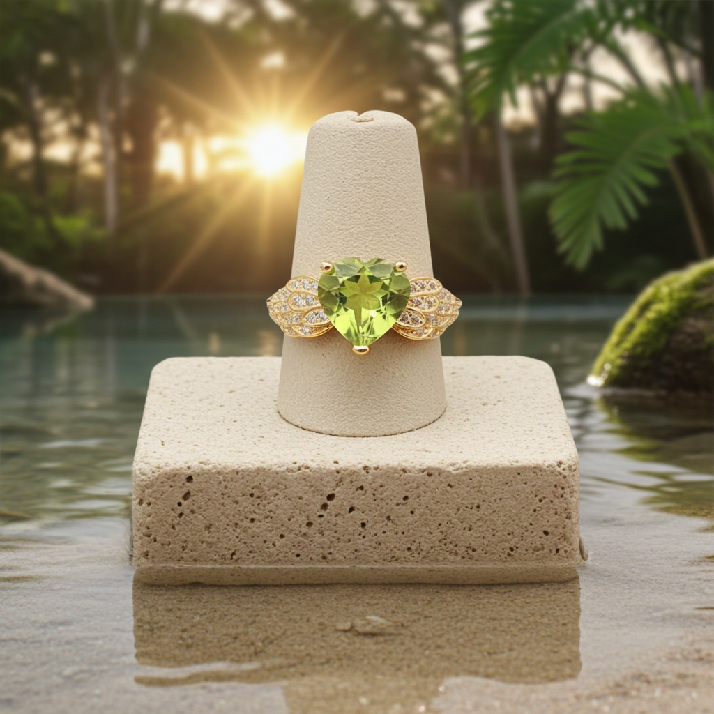 Natural Peridot Gemstone Heart Ring 8mm 2CT, August Birthstone Peridot Ring