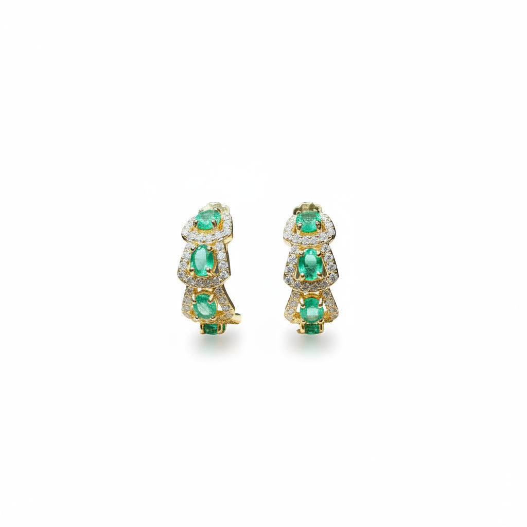 Natural Emerald Hoop Earrings 14k Gold Plated, Emerald Jewelry