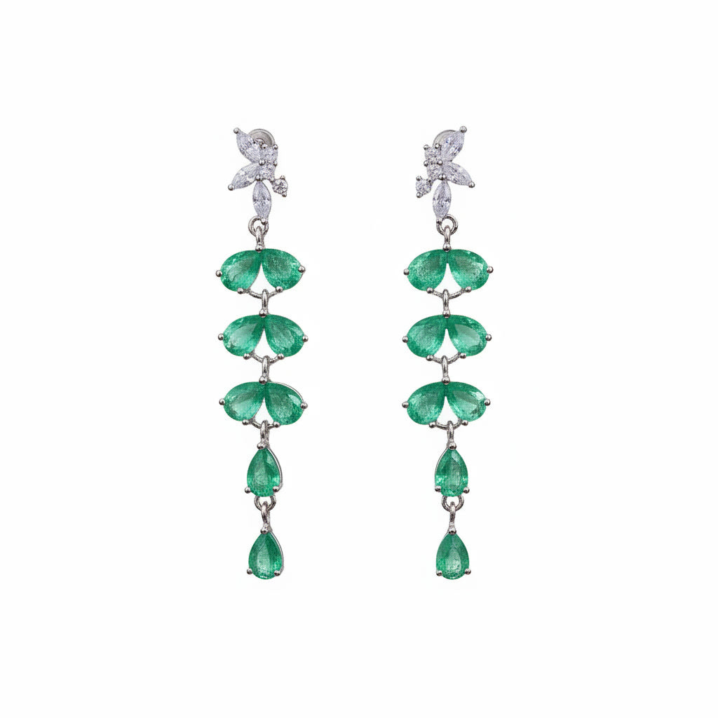 Natural Emerald Drop Dangle Leaflet Earrings 3x4mm
