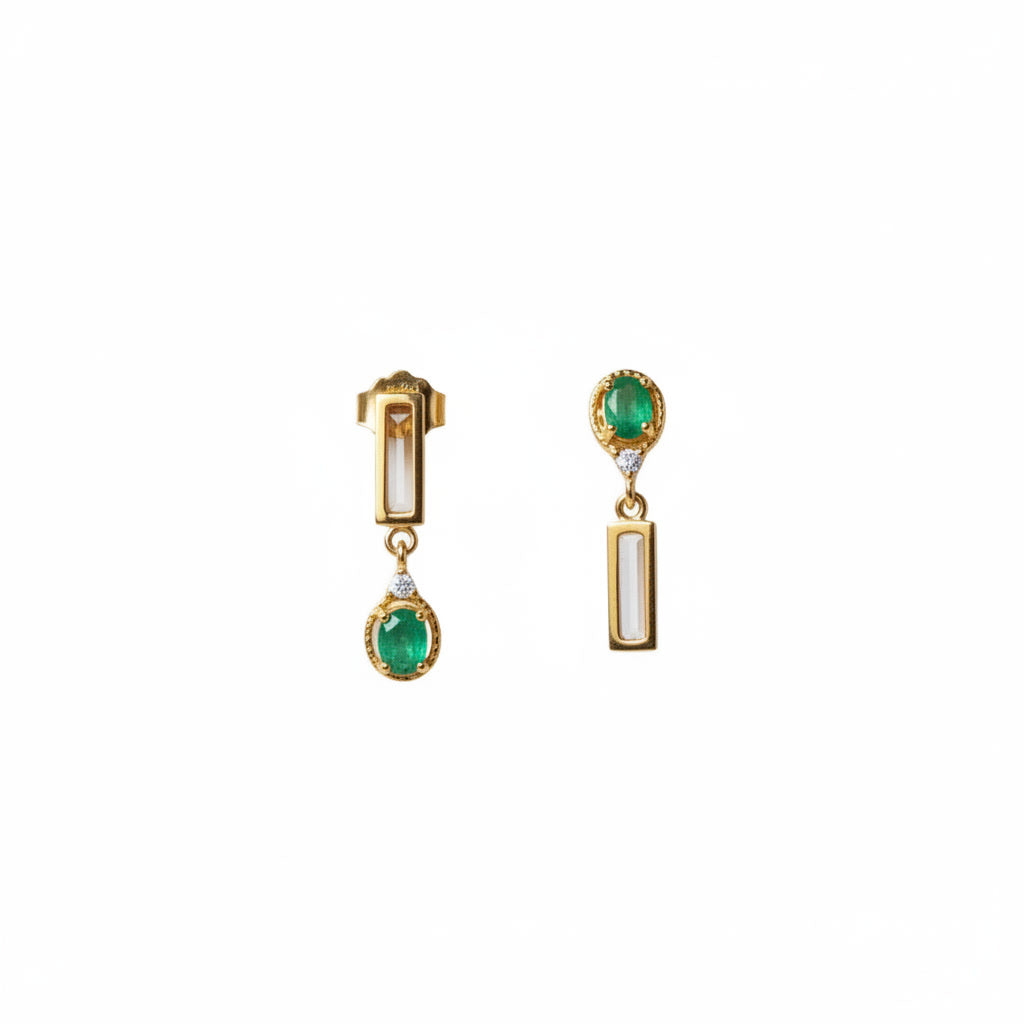 Dainty Emerald Dangle Earrings 3x4mm 925 Sterling Silver