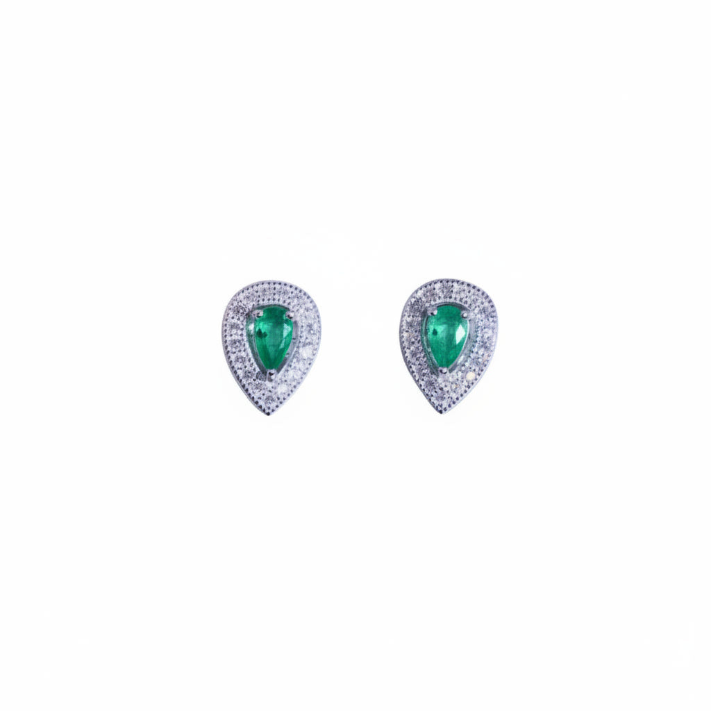 Colombian Emerald Stud Earrings Pear Cut 3x5mm 925 Sterling Silver