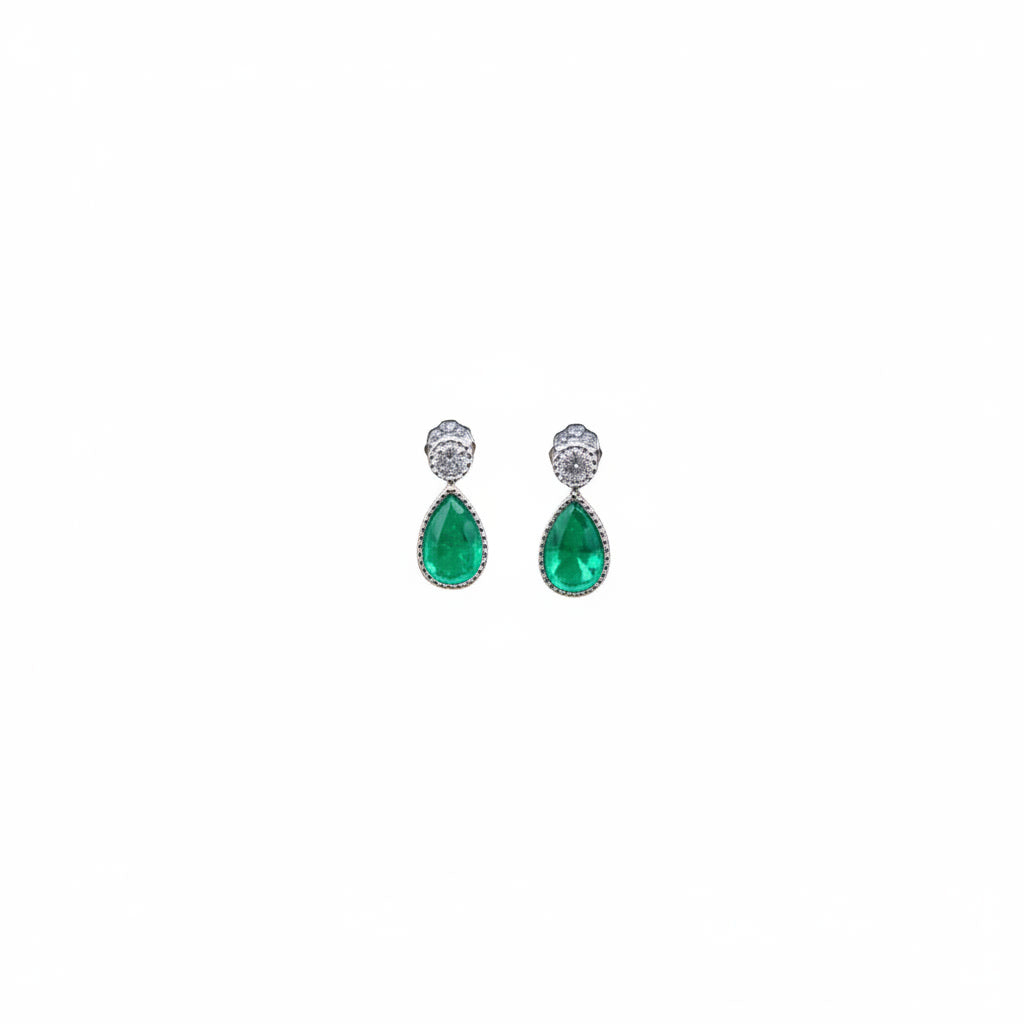 Emerald Teardrop Stud Earrings 4x6mm Natural Emerald