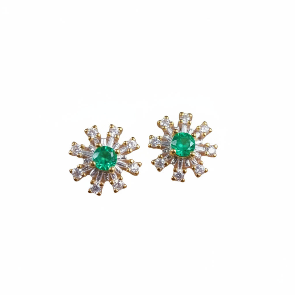 Colombian Emerald Dainty Flower Earrings