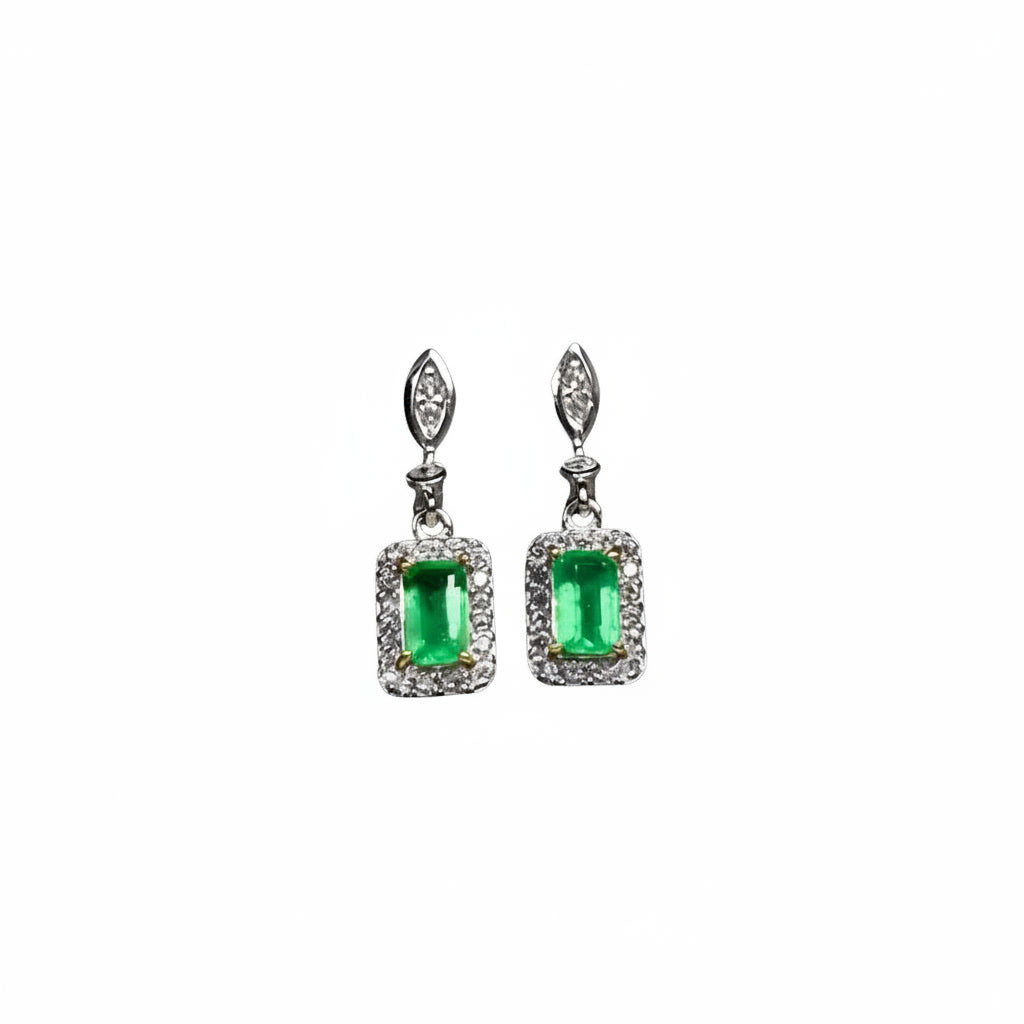 Emerald Cut Colombian Emerald Dangle Earrings 3x5mm