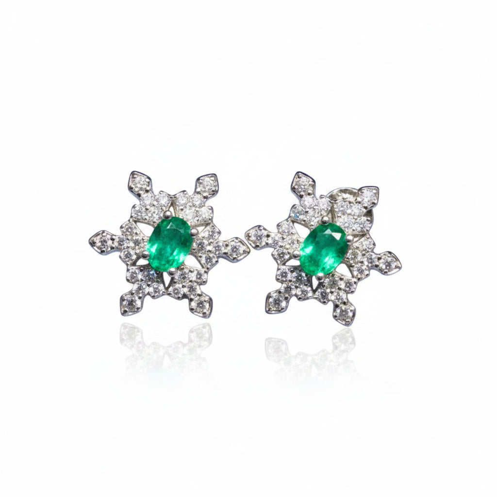 Zambian Emerald Snowflake Earirngs 3x4mm Platinum Plated