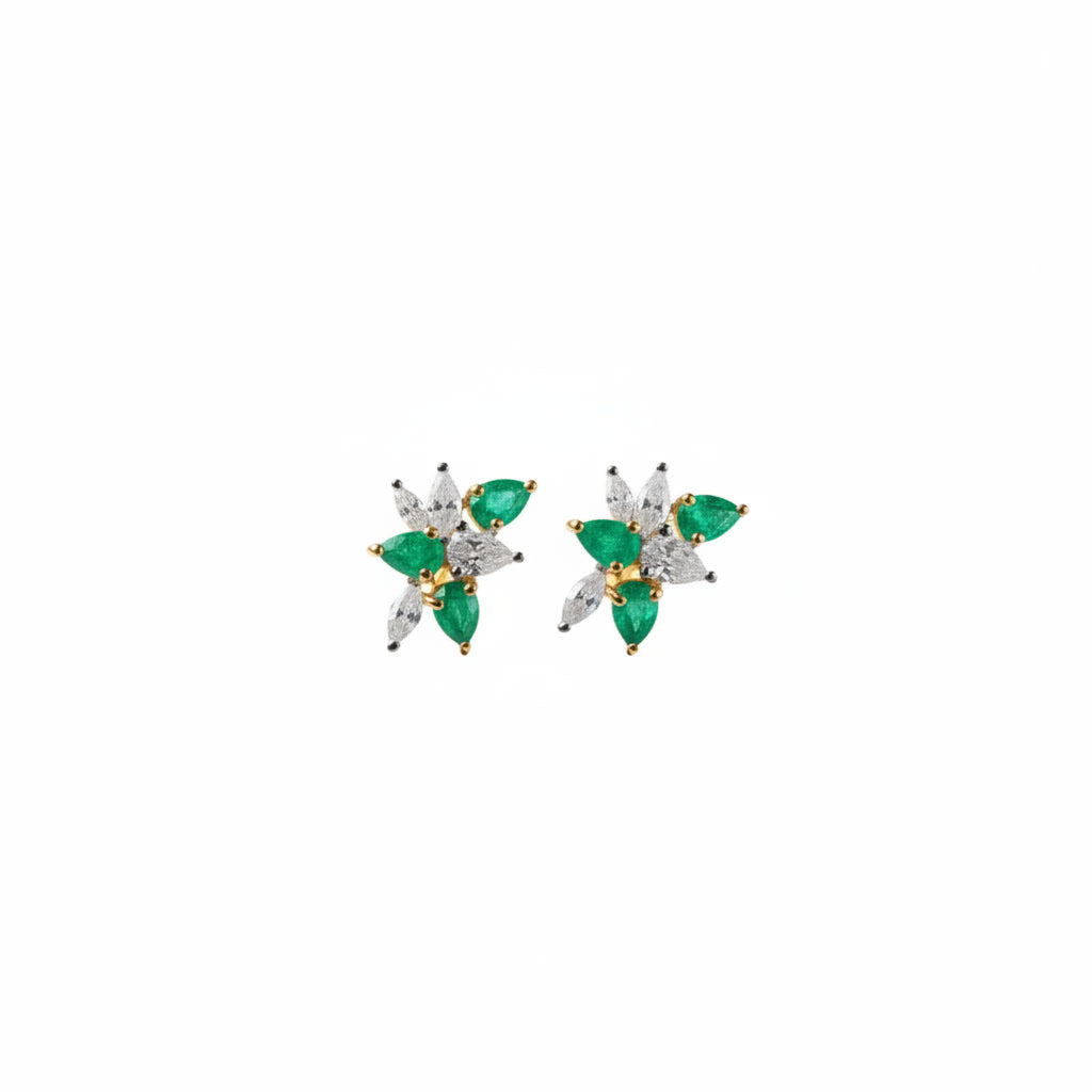 Natural Emerald Pear Cut Cluster Earrings 3x4mm VVS Grade