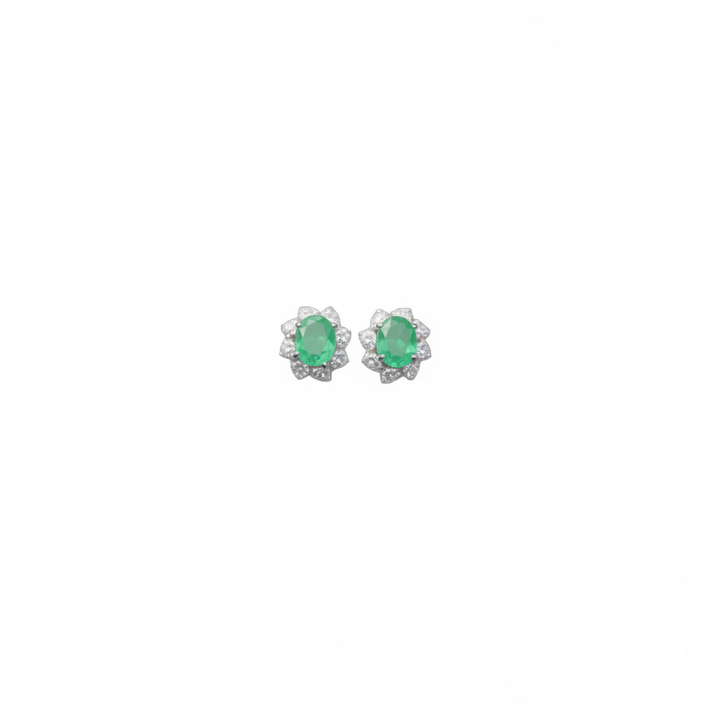 Natural 4x5mm Colombian Emerald Stud Earrings 925 Sterling Silver