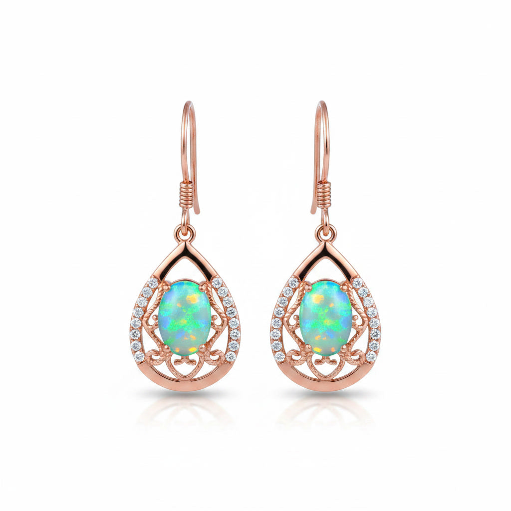 Australian Fire Opal Drop Dangle Earrings 5x7mm