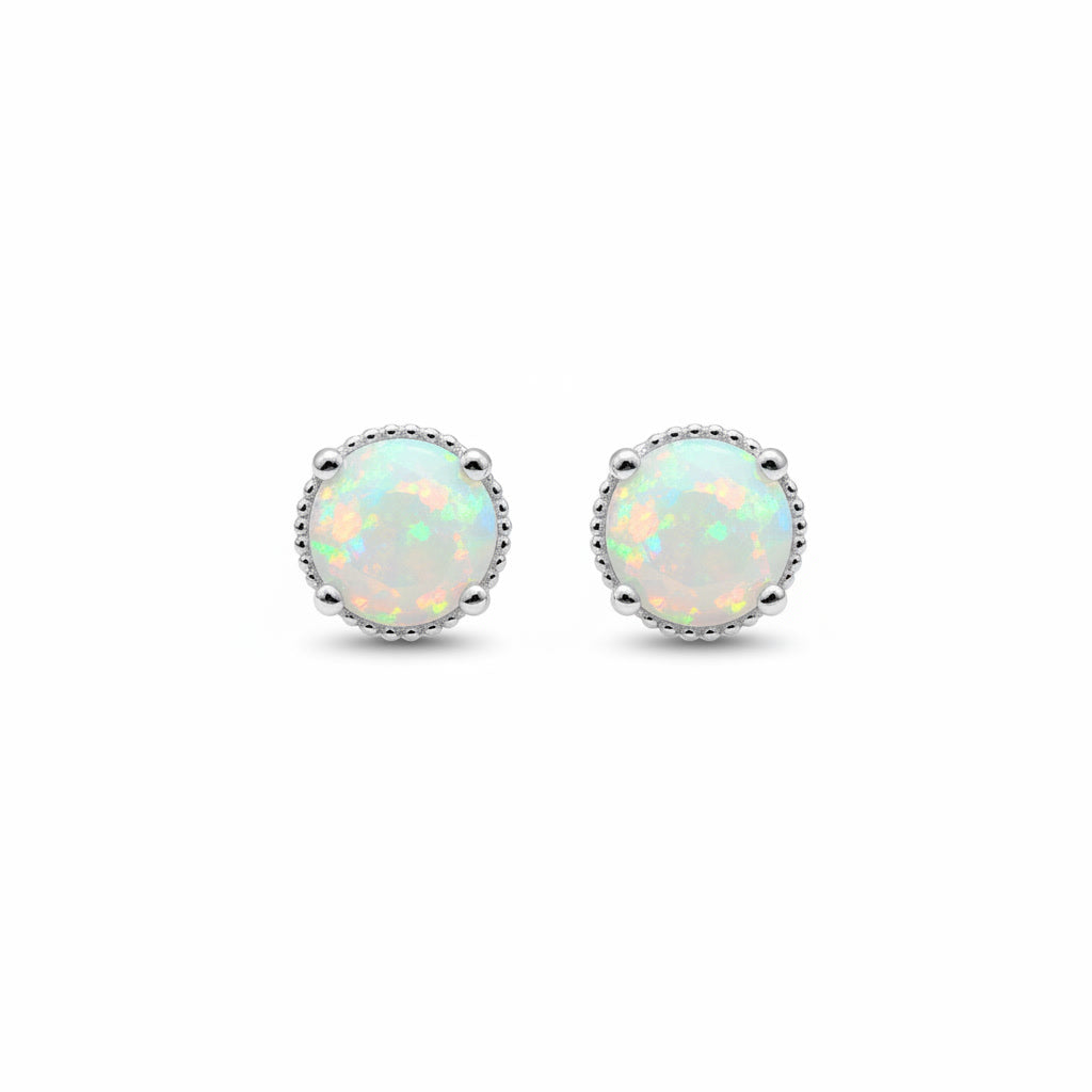 Faceted White Opal Stud Earrings 5mm 925 Sterling Silver
