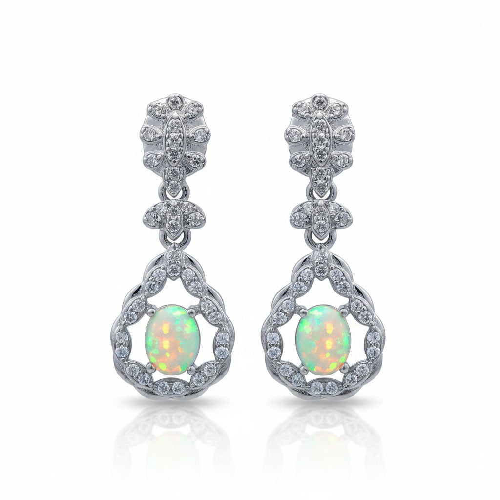 Fire Opal Gemstone Earrings 4x5mm 925 Sterling Silver