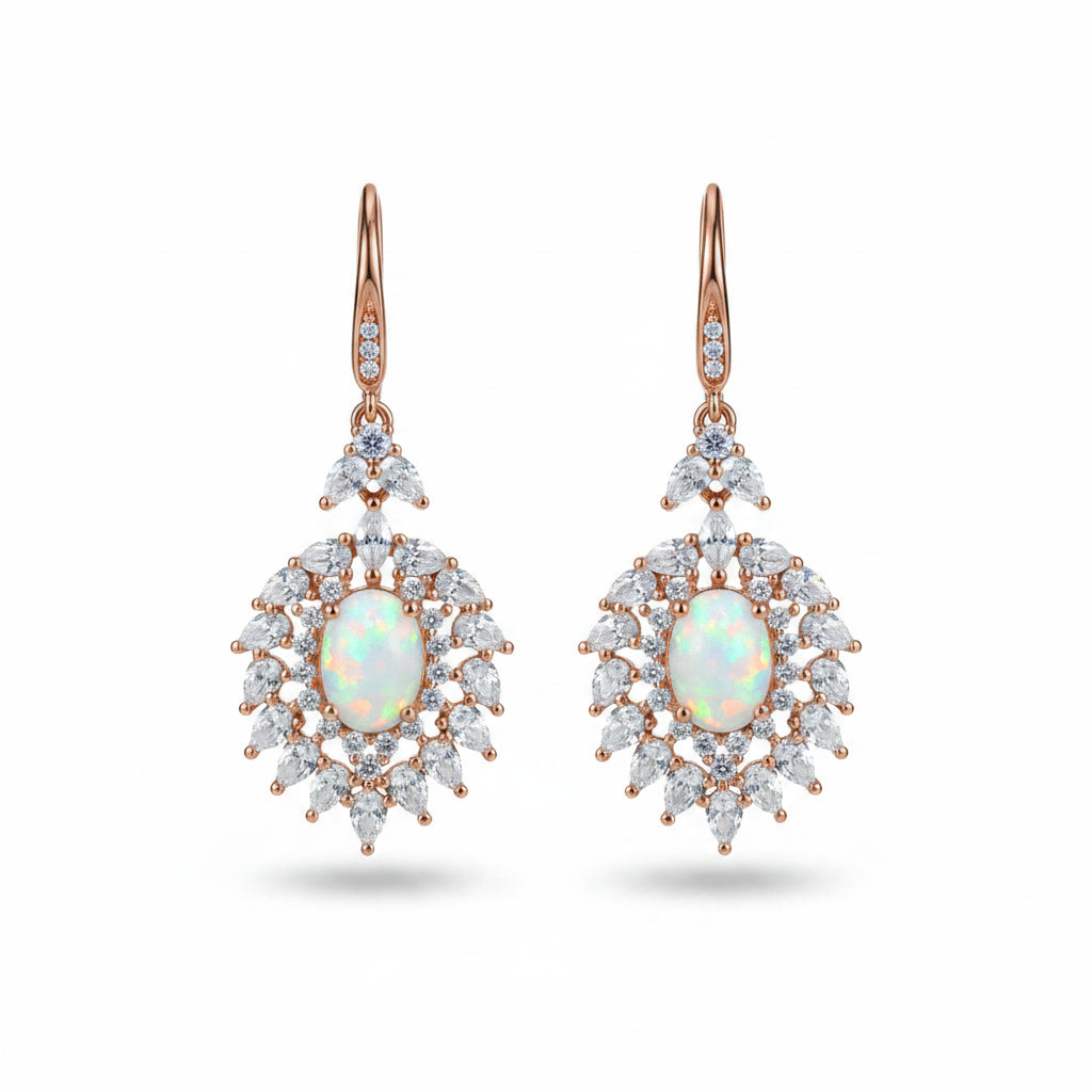 Natural Fire Opal Statement Earrings 6x8mm 925 Sterling Silver