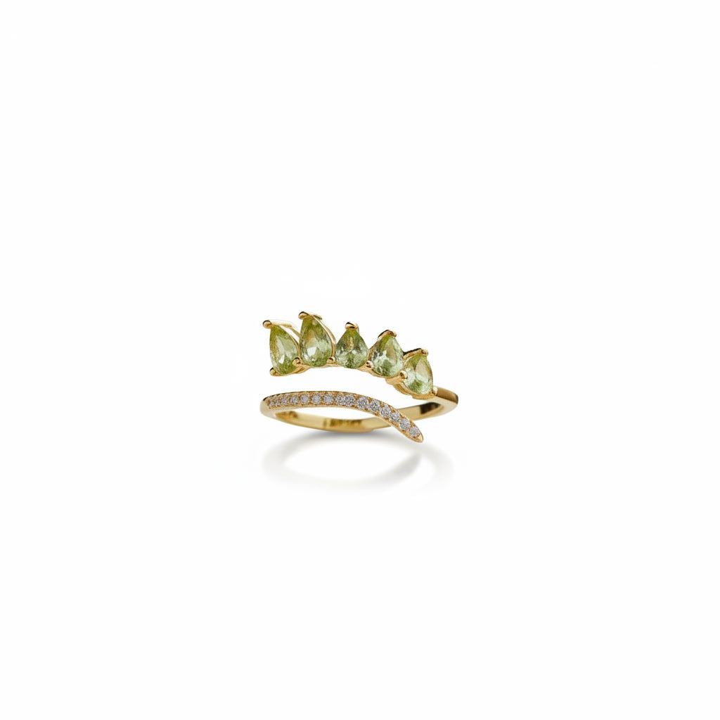 Natural Peridot Gemstone Pear Cut Band Ring, August Birthstone Peridot Ring