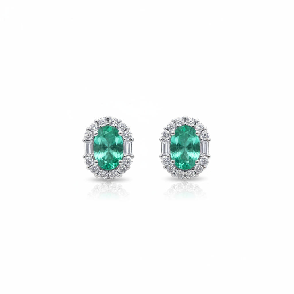 Emerald Earrings, Natural Emerald Stud Earrings 925 Sterling Silver 3x5mm