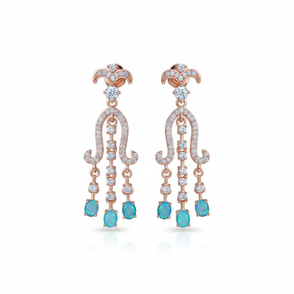 Blue Opal Chandelier Earrings 3x4mm 925 Sterling Silver