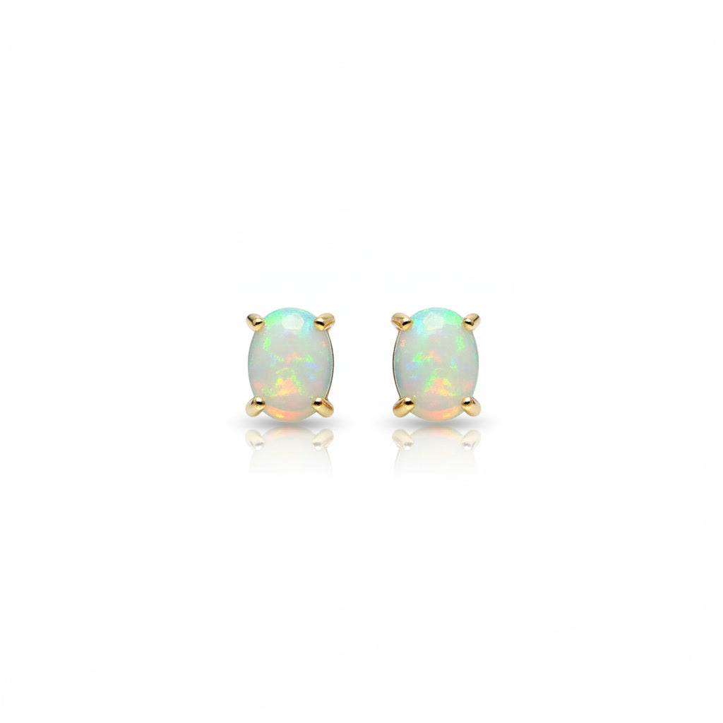 White Fire Opal Stud Earrings 5x7mm 925 Sterling Silver