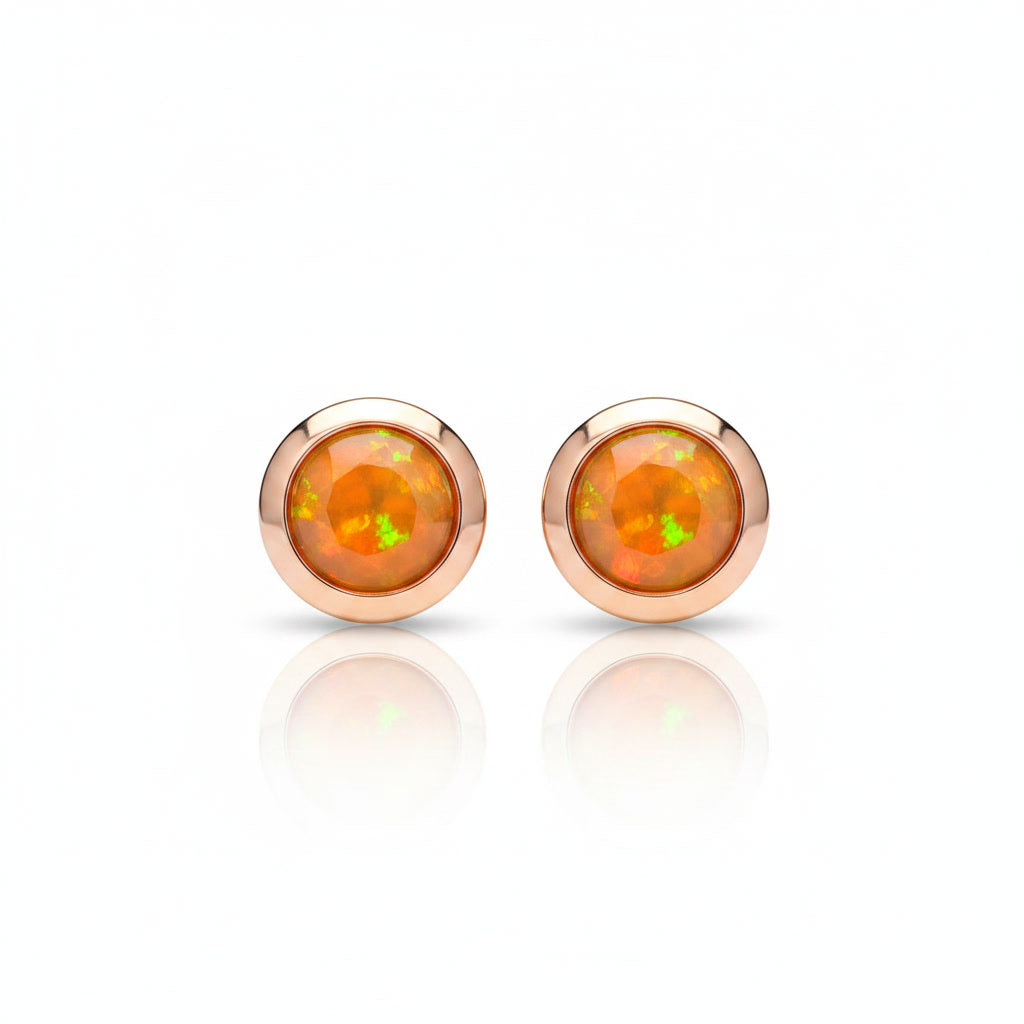 Orange Fire Opal Bezel Setting Stud Earrings 5mm, Orange Fire Opal Earrings