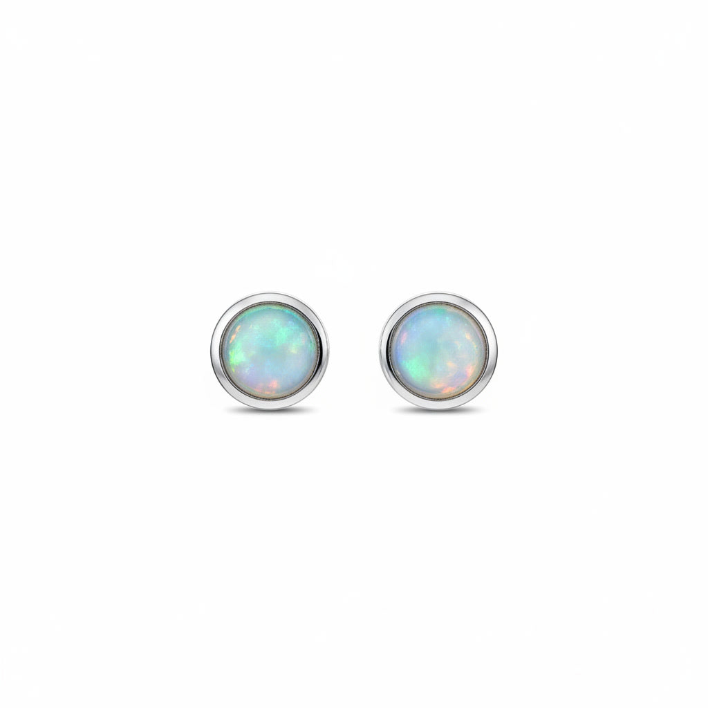 Australian Opal Bezel Set Stud Earrings 5mm 925 Sterling Silver