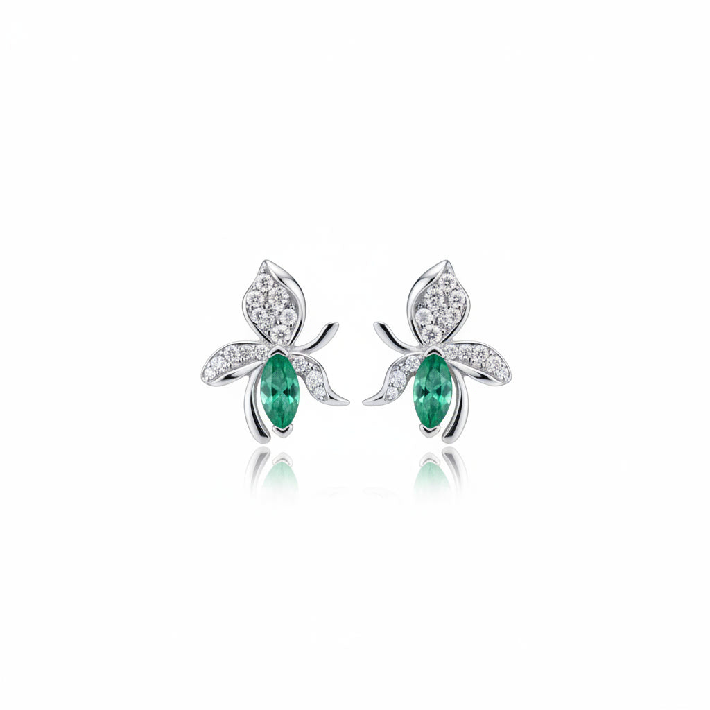 Natural Marquise Cut Emerald Stud Earrings 3x6mm 925 Sterling Silver