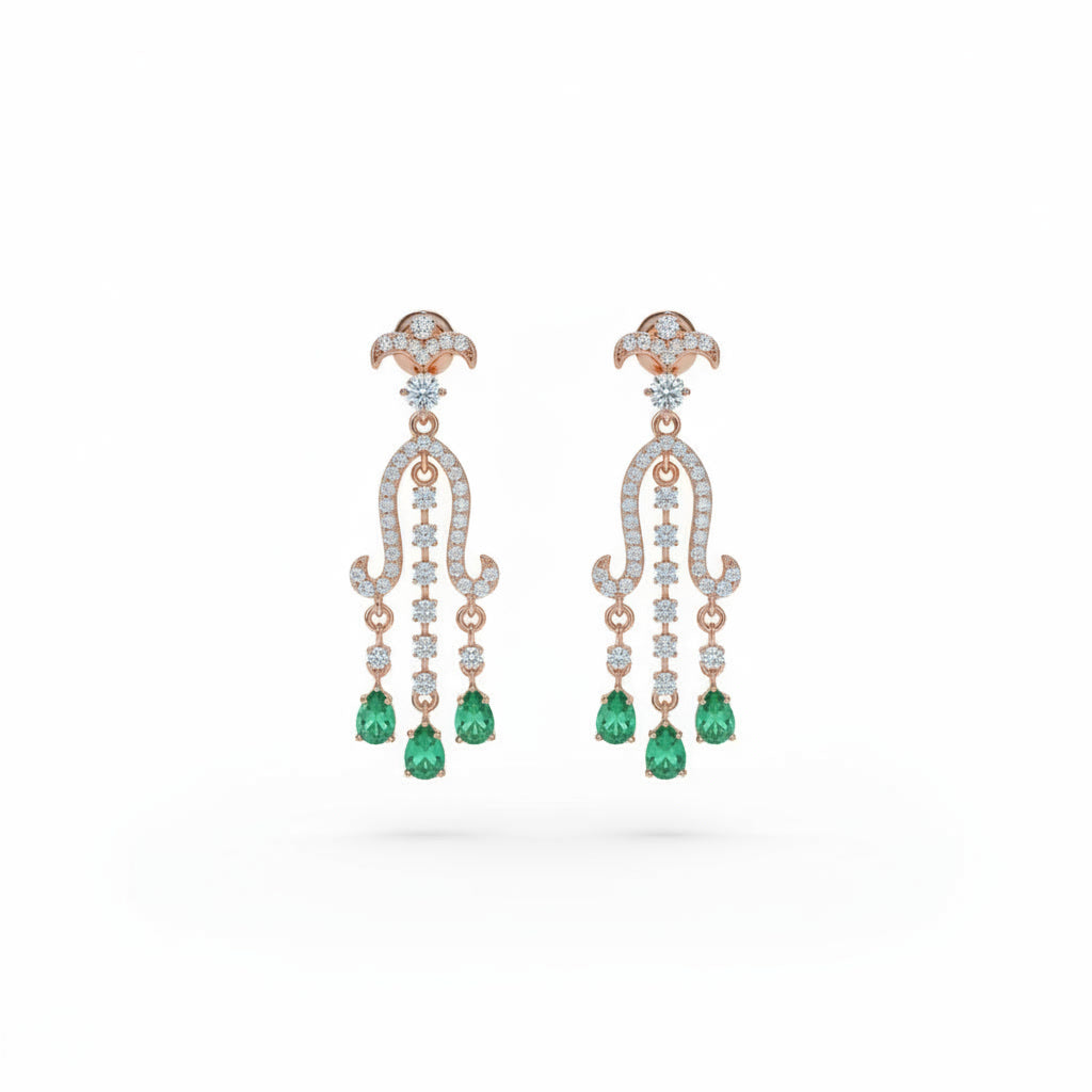 Natural Colombian Emerald Chandelier Earrings 3x4mm