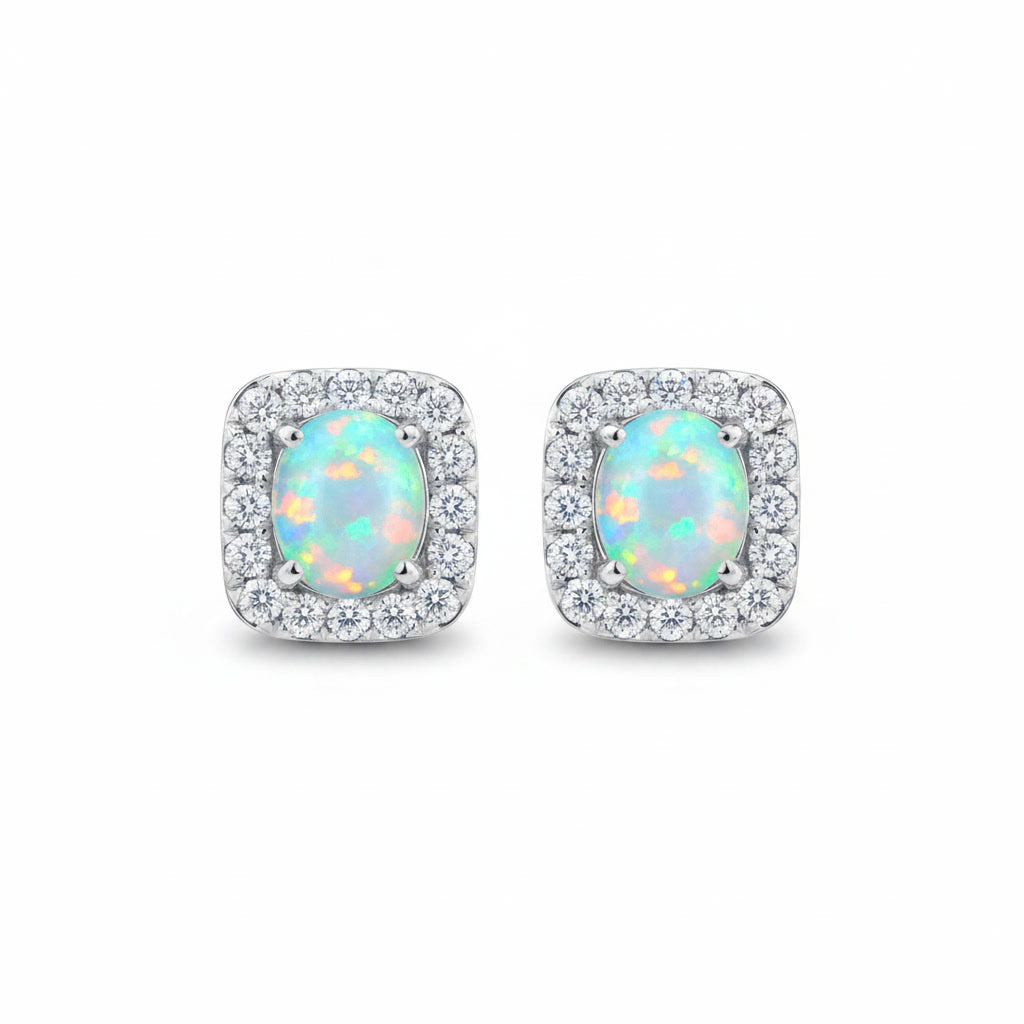 Australian Fire Opal Square Stud Earrings 4x5mm