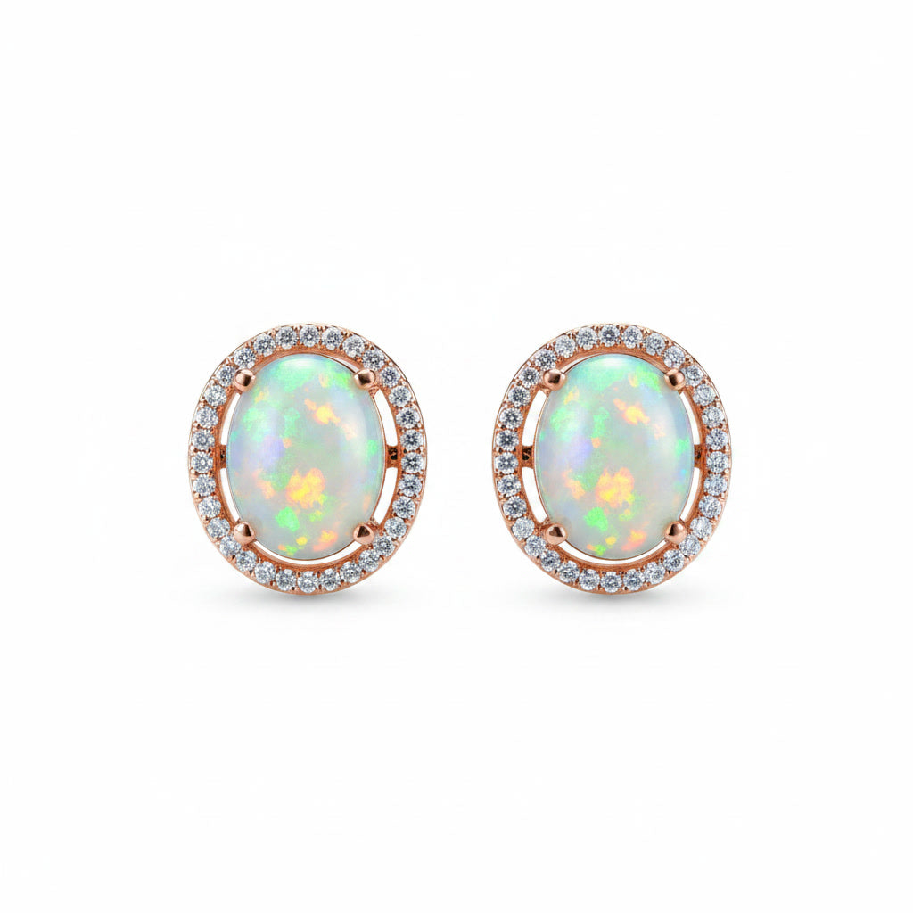 Australian Fire Opal Stud Earrings 8x10mm 925 Sterling Silver