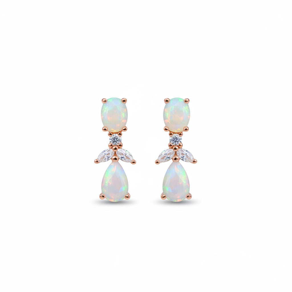 Elegant Opal Stud Earrings, Natural Fire Opal Drop Earrings 4x6mm