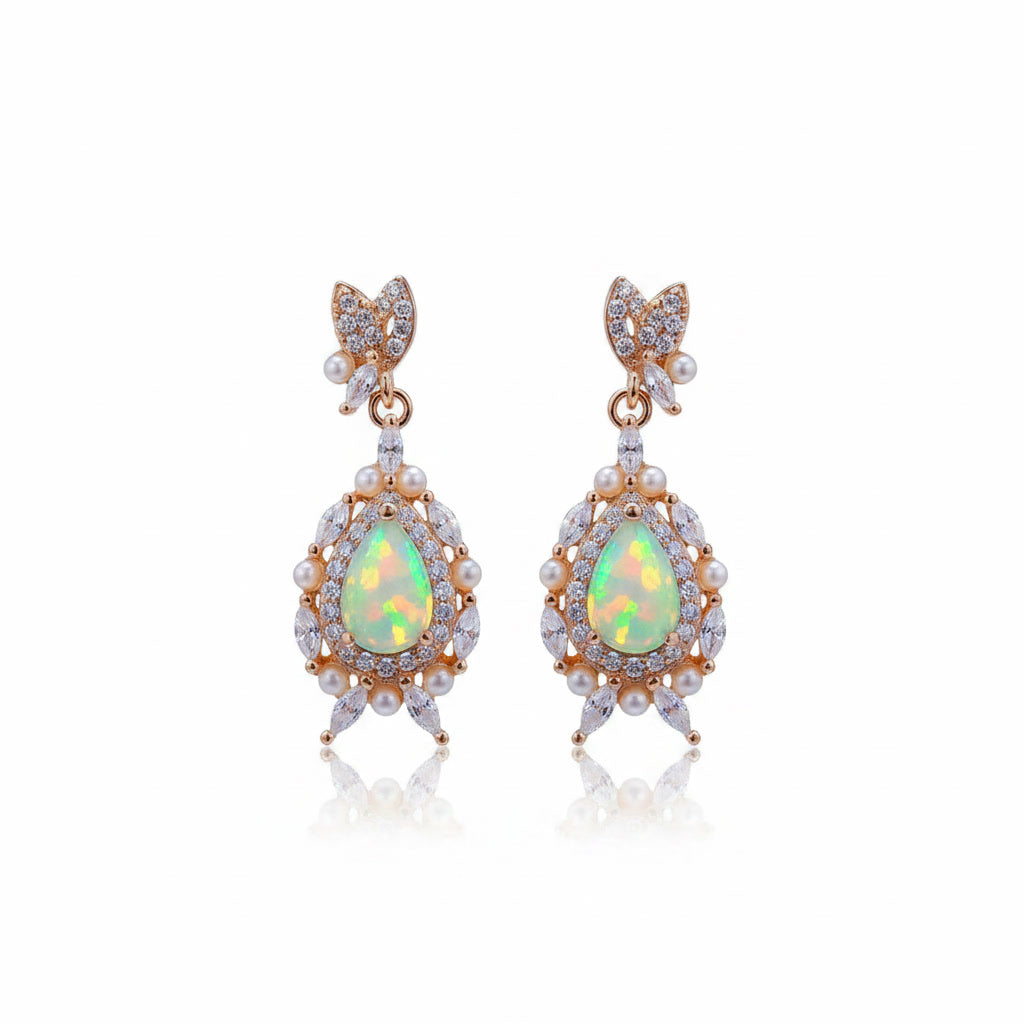 Fire Opal Dangle Earrings, Natural Fire Opal Dangle Earrings Sterling Silver