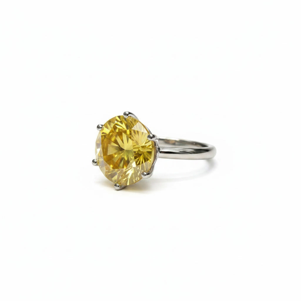 5 Carat Round Cut Yellow Moissanite Ring, 925 Sterling Silver Moissanite Ring