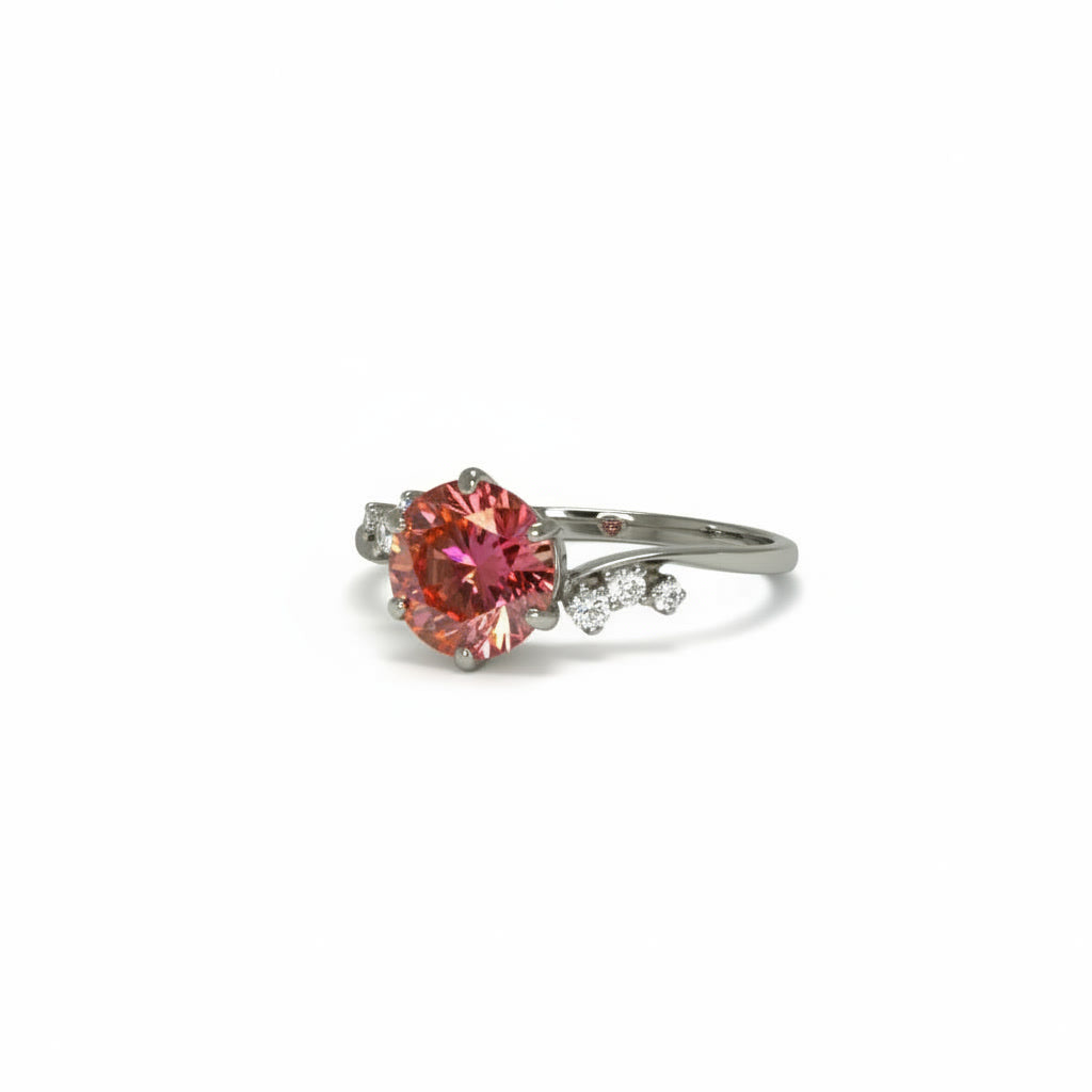 VVS1 Round Brilliant Cut 2CT Red Moissanite Ring