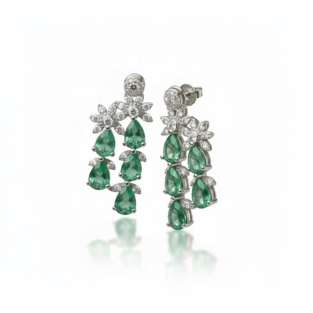 Colombian Emerald Cluster Earrings, Emerald Earrings For Women