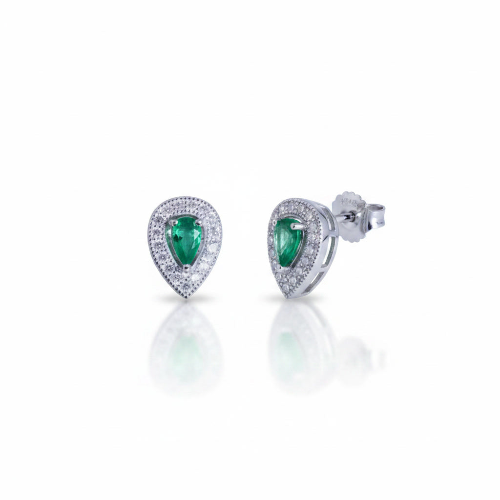 Colombian Emerald Stud Earrings Pear Cut 3x5mm 925 Sterling Silver