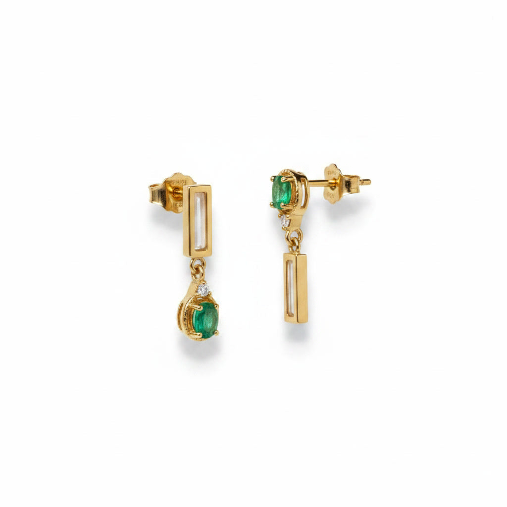 Dainty Emerald Dangle Earrings 3x4mm 925 Sterling Silver