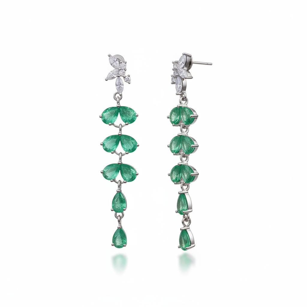 Natural Emerald Drop Dangle Leaflet Earrings 3x4mm