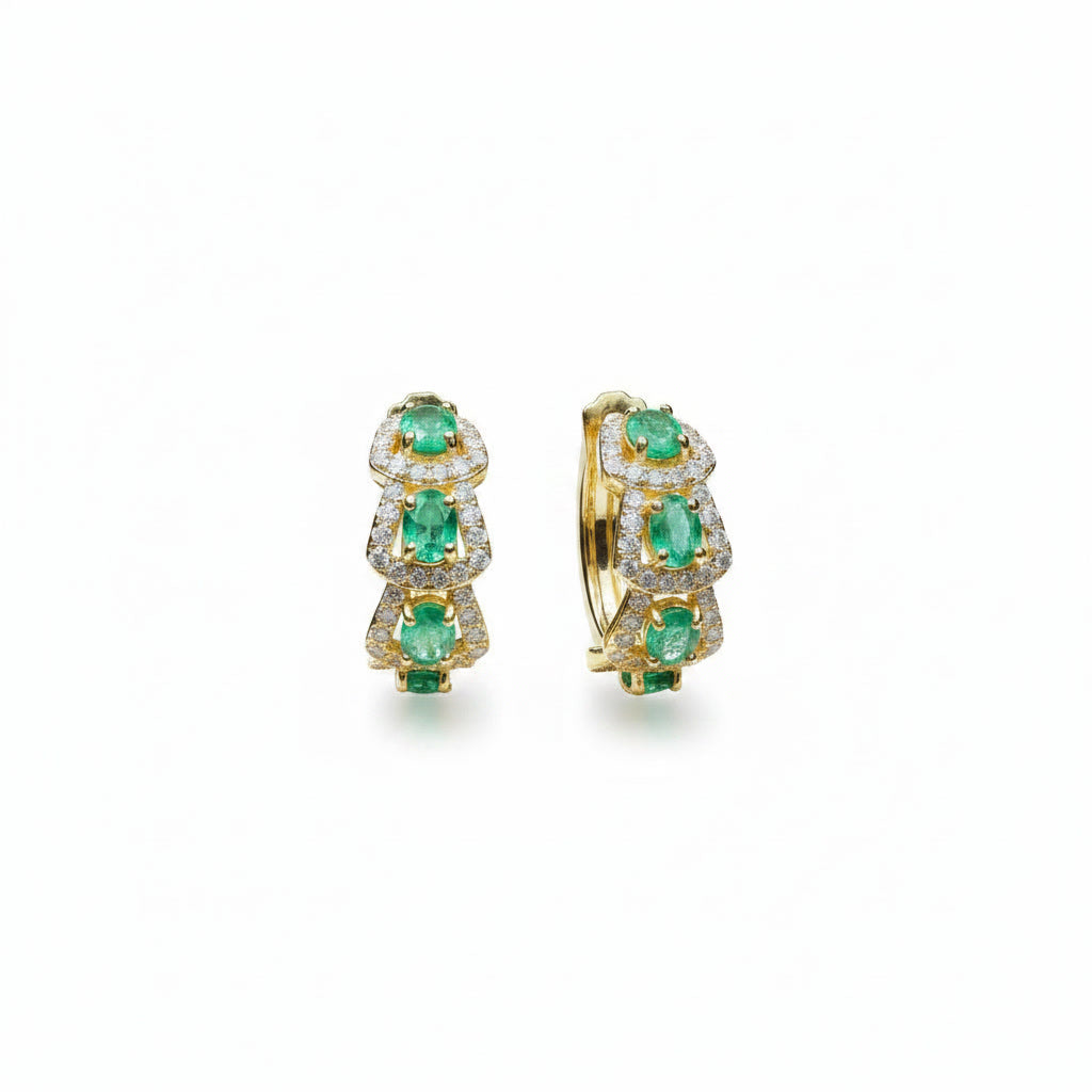 Natural Emerald Hoop Earrings 14k Gold Plated, Emerald Jewelry