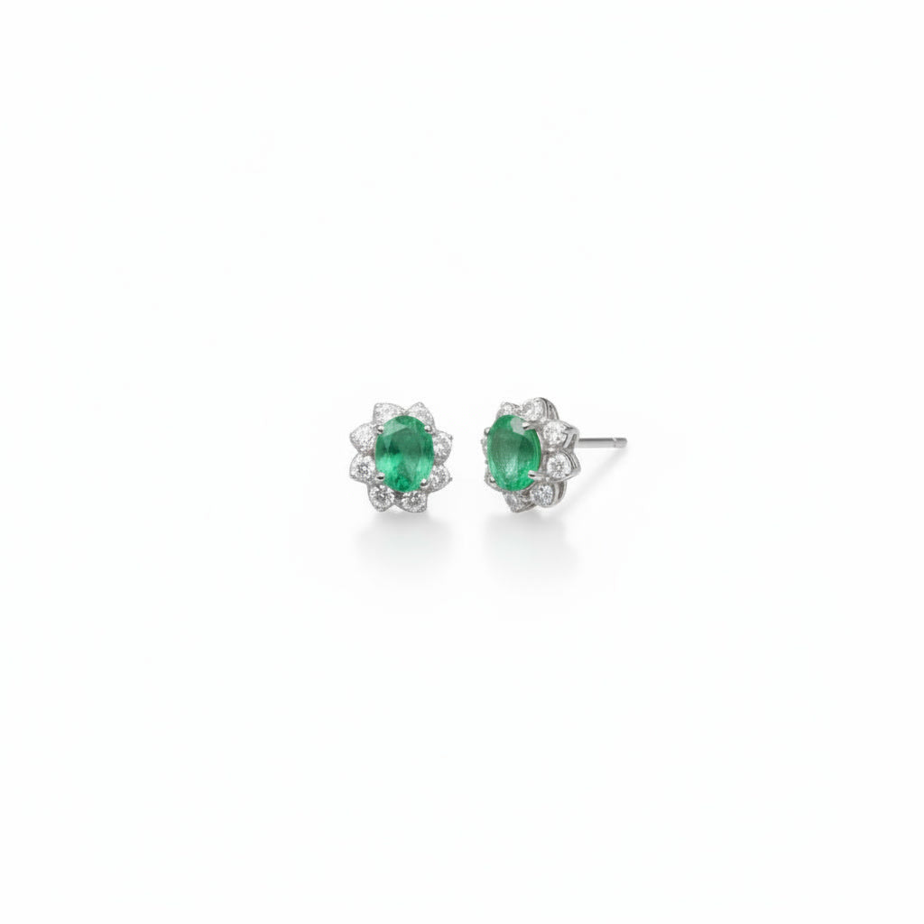 Natural 4x5mm Colombian Emerald Stud Earrings 925 Sterling Silver