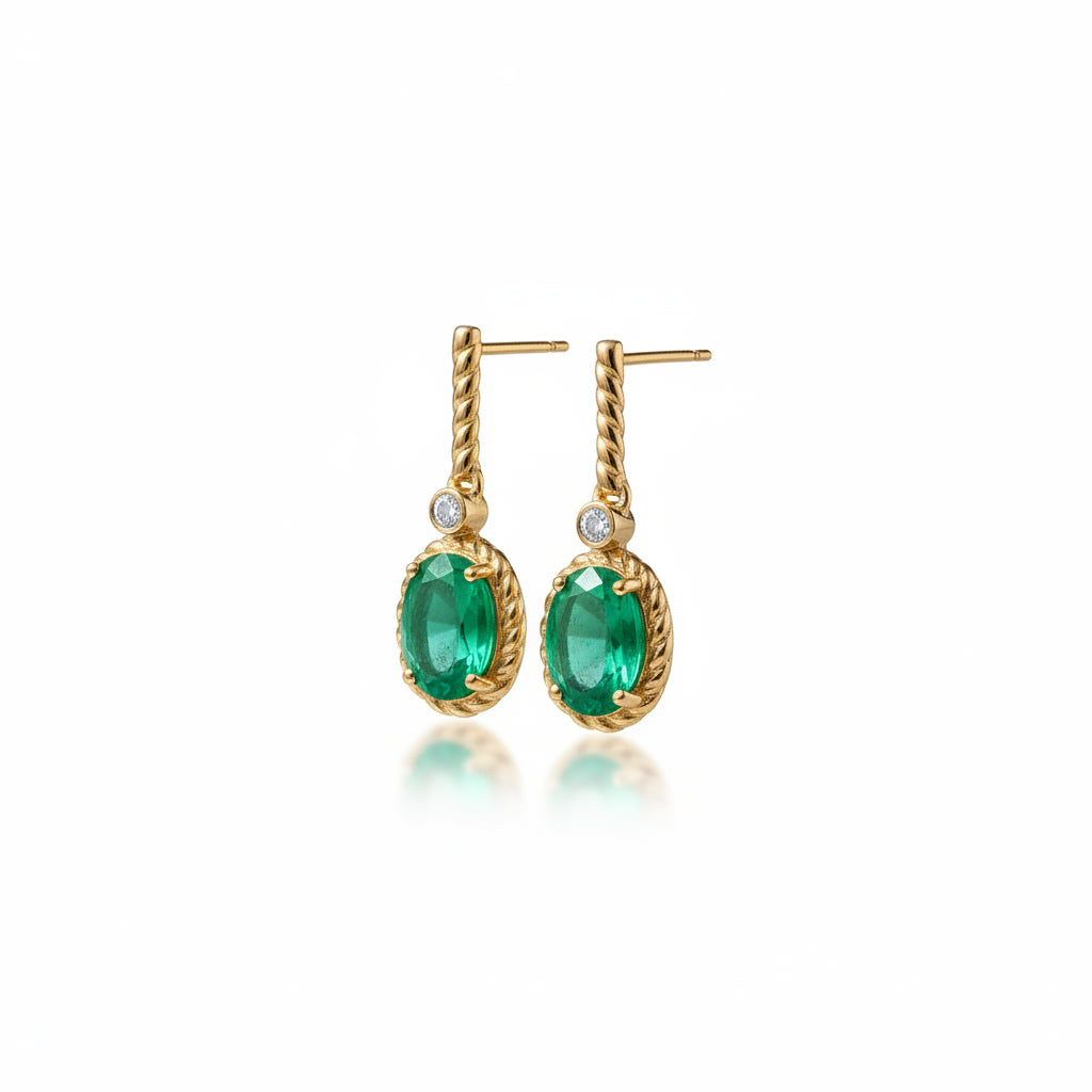 Natural Emerald Drop Dangle Earrings 4x6mm 925 Sterling Silver