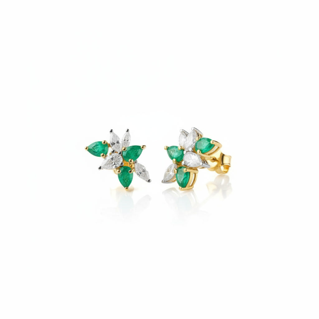 Natural Emerald Pear Cut Cluster Earrings 3x4mm VVS Grade