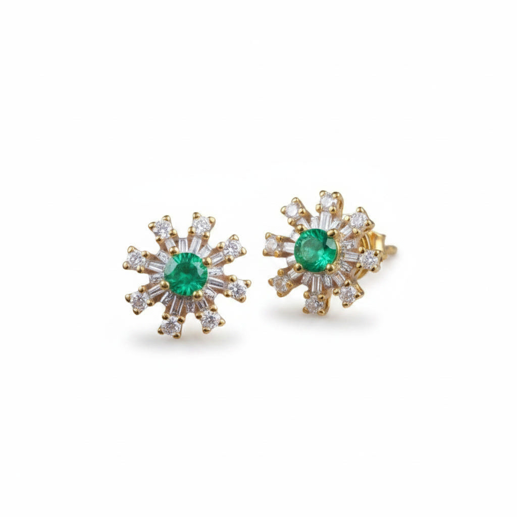 Colombian Emerald Dainty Flower Earrings