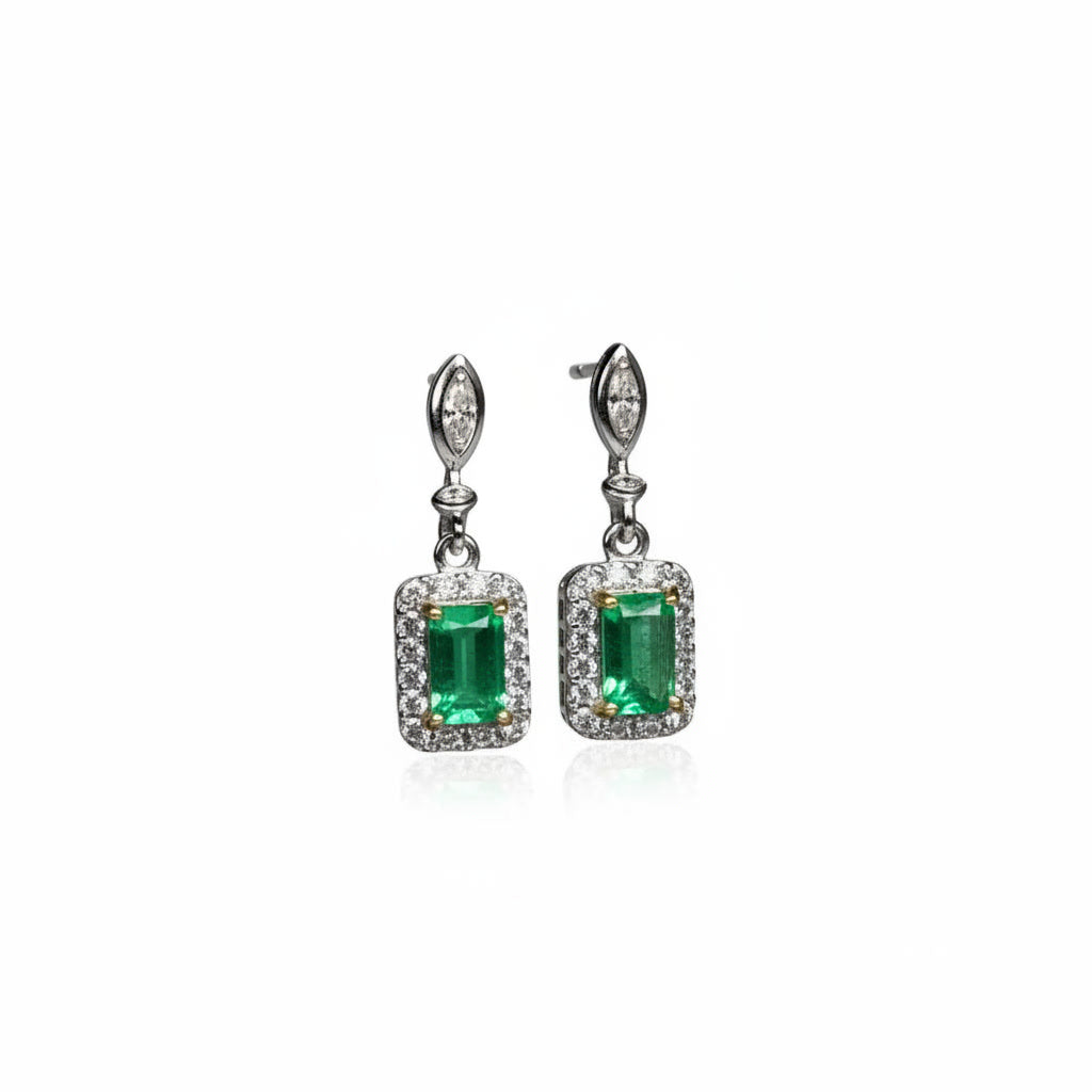 Emerald Cut Colombian Emerald Dangle Earrings 3x5mm