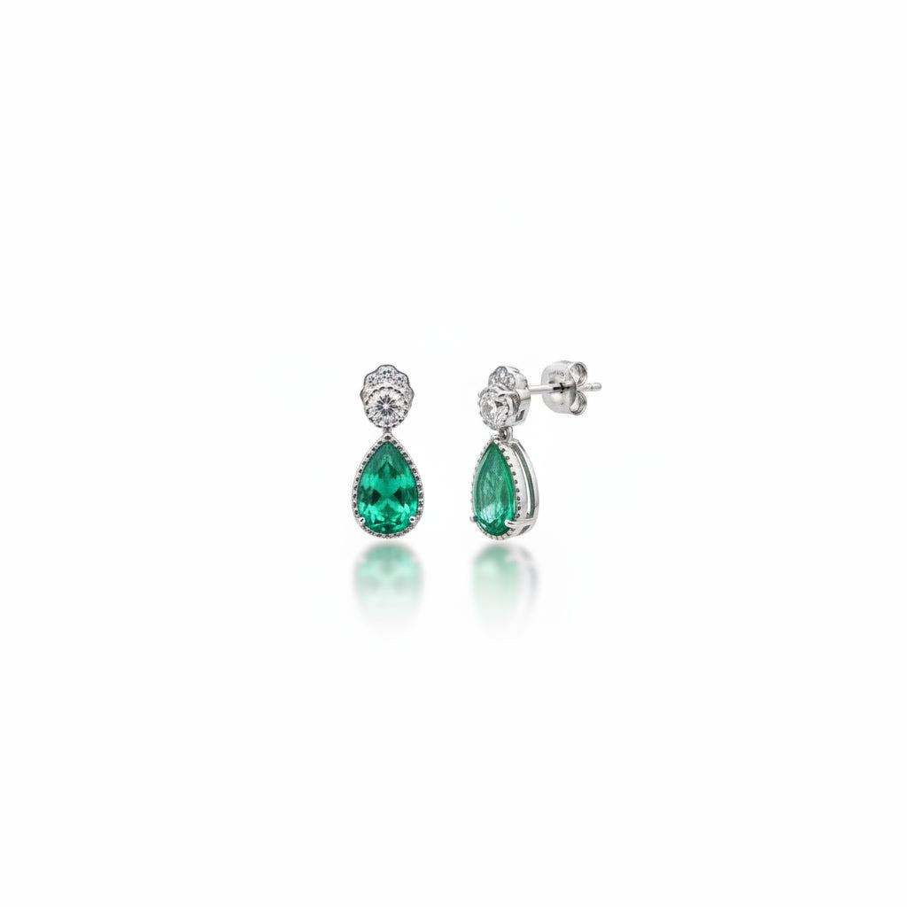 Emerald Teardrop Stud Earrings 4x6mm Natural Emerald