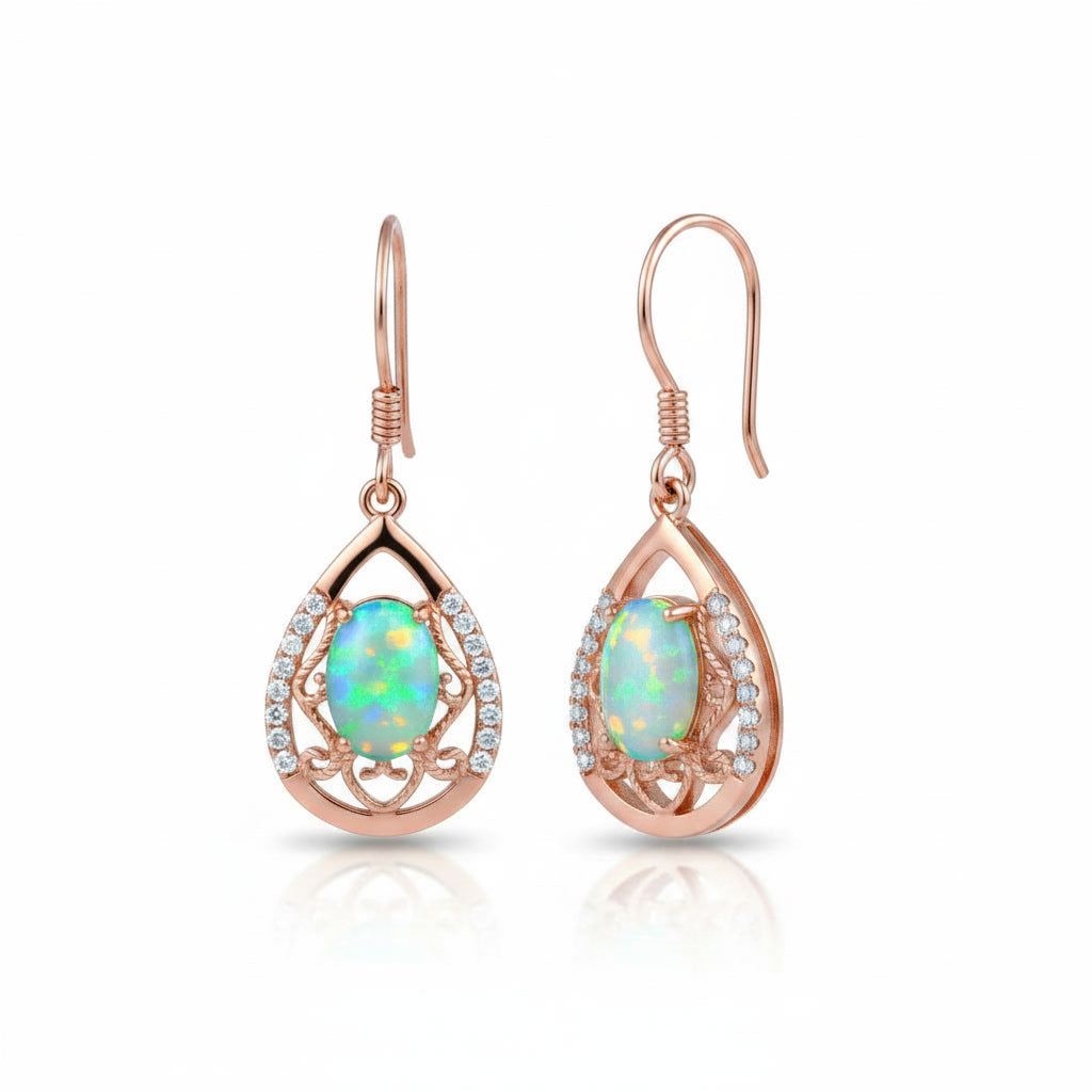 Australian Fire Opal Drop Dangle Earrings 5x7mm