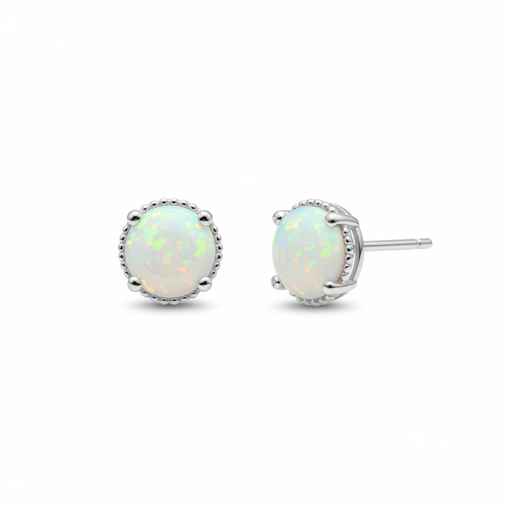 Faceted White Opal Stud Earrings 5mm 925 Sterling Silver