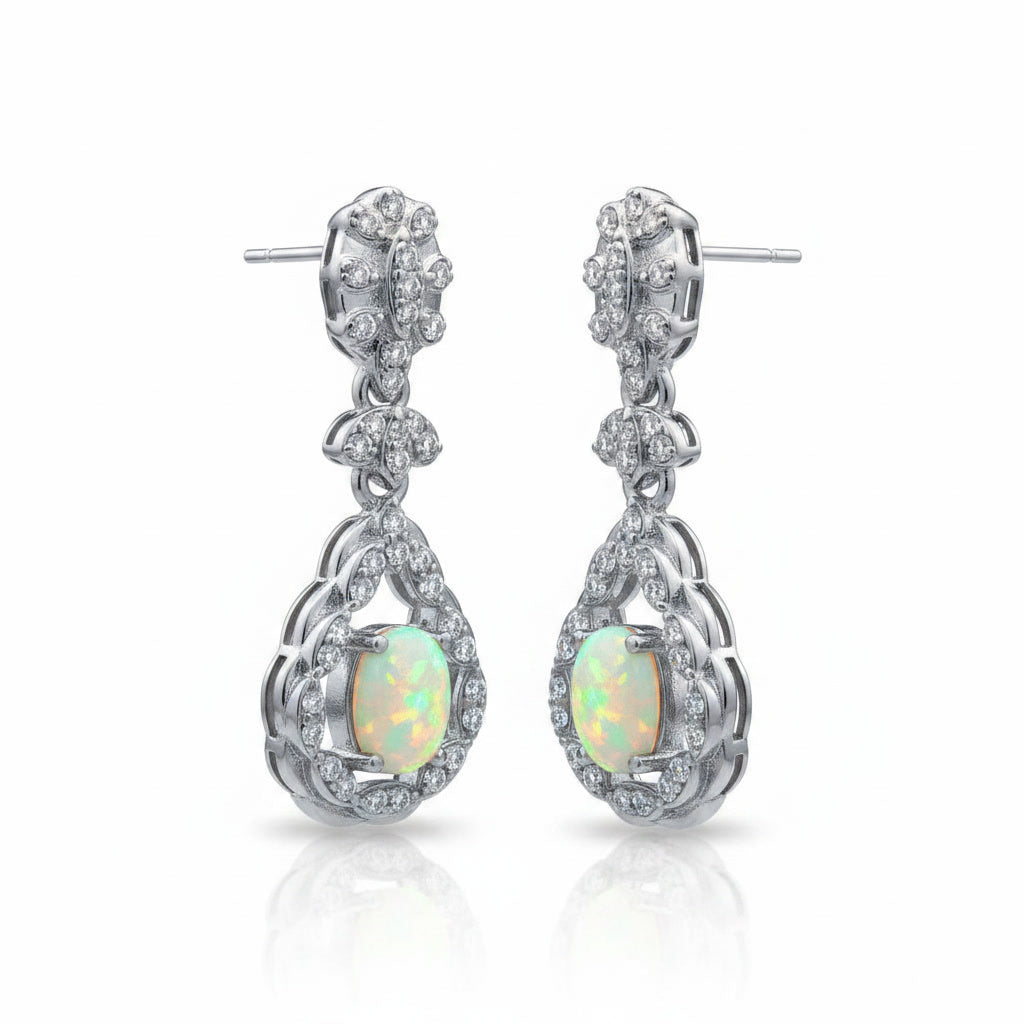 Fire Opal Gemstone Earrings 4x5mm 925 Sterling Silver